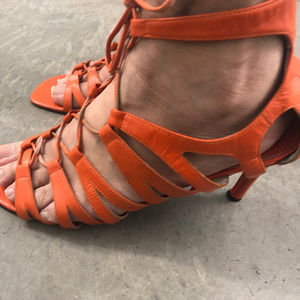 Stefani Collection Women's Orange Leather Sandals